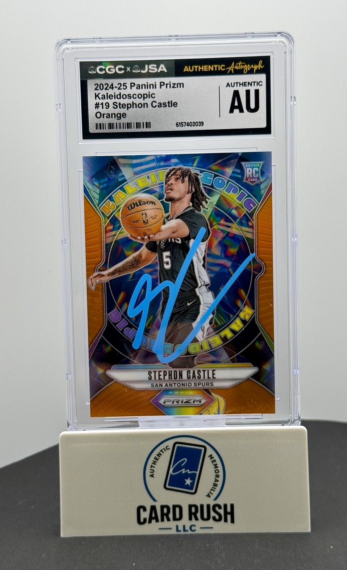 2024-25 Panini Prizm Kaleidoscopic Orange Stephon Castle RC Auto /49 CGC/JSA Authentic Autograph, front