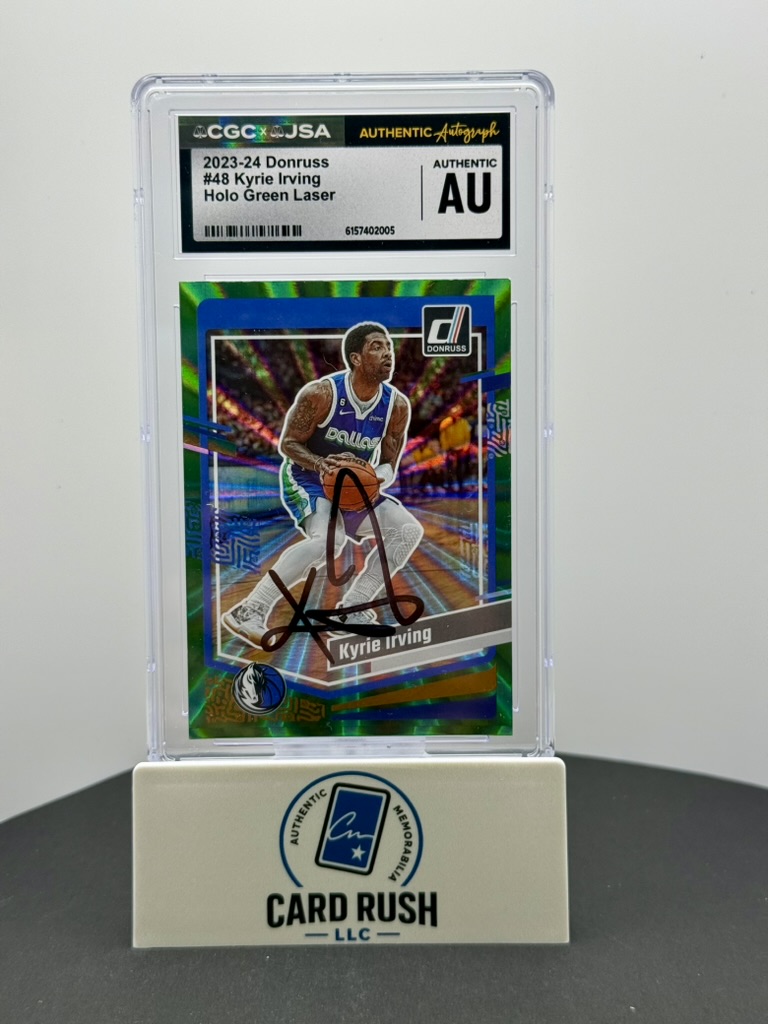 2023-24 Donruss Holo Green Laser #48 Kyrie Irving CGC/JSA Authentic IP Autograph, front