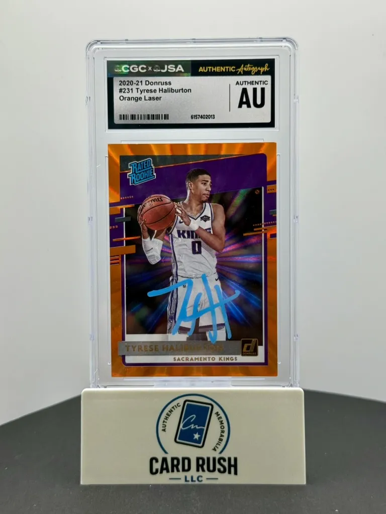 2020-21 Donruss Orange Laser Tyrese Haliburton Rated Rookie Auto #231 CGC/JSA Authentic IP Autograph