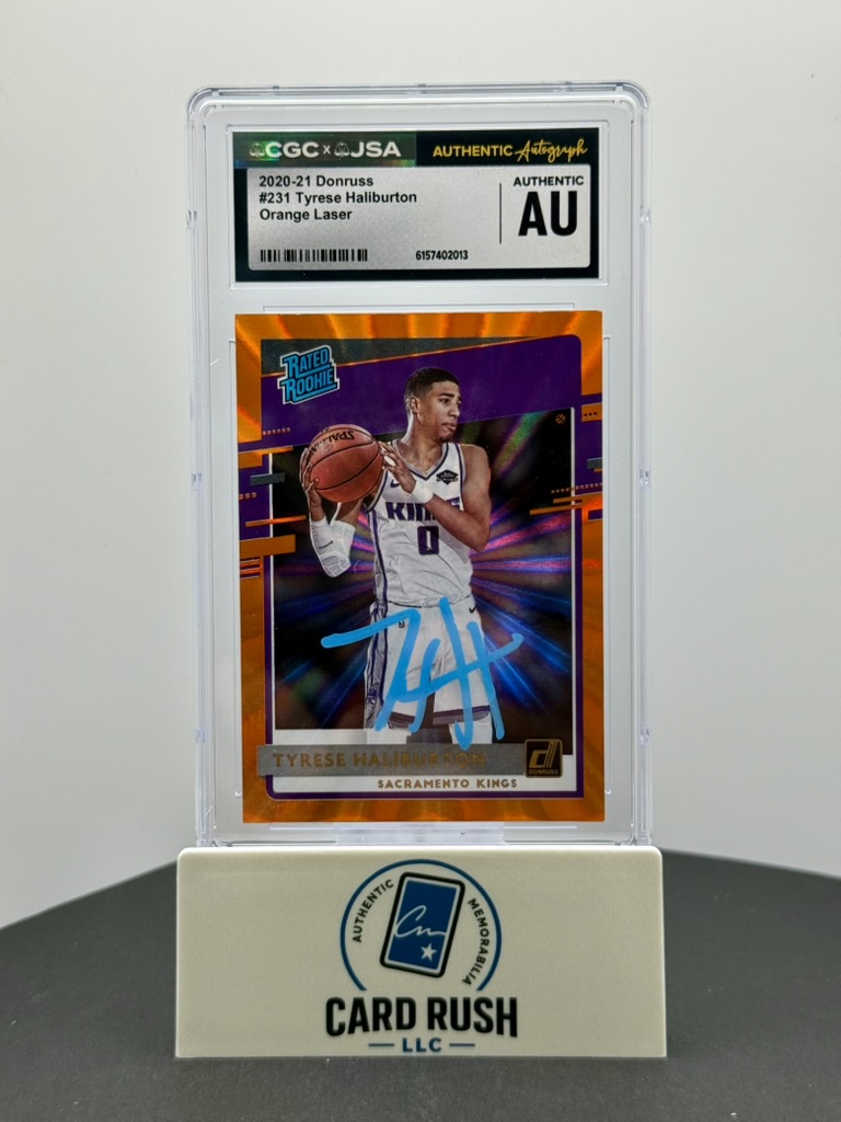 2020-21 Donruss Orange Laser Tyrese Haliburton Rated Rookie Auto #231 CGC/JSA Authentic IP Autograph, front