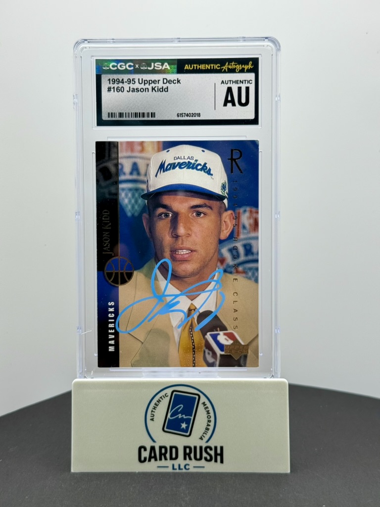 1994-95 Upper Deck Jason Kidd RC #160 Dallas Mavericks Rookie Auto CGC/JSA Authentic IP Autograph, front
