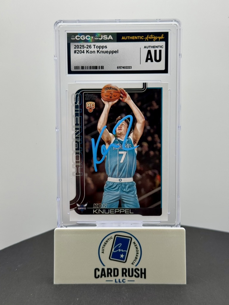 2025-26 Topps Kon Knueppel RC In Person Auto CGC/JSA Authentic Autograph Charlotte Hornets Rookie Card, front