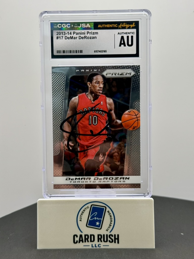 2013-14 Panini Prizm #17 DeMar DeRozan IP Auto CGC/JSA Authentic, front