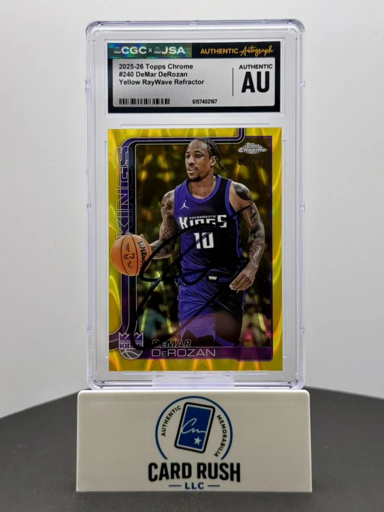 2025-26 Topps Chrome DeMar DeRozan Yellow RayWave Refractor IP Auto RC #240 CGC/JSA Authentic Sacramento Kings