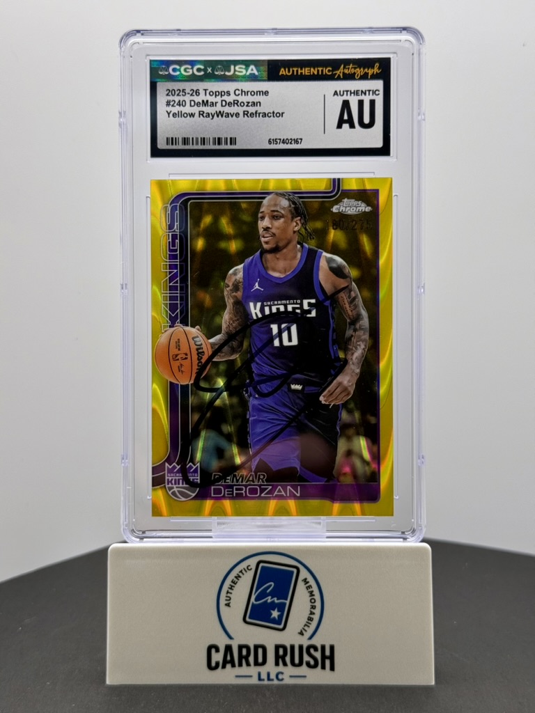 2025-26 Topps Chrome DeMar DeRozan Yellow RayWave Refractor IP Auto RC #240 CGC/JSA Authentic Sacramento Kings, front