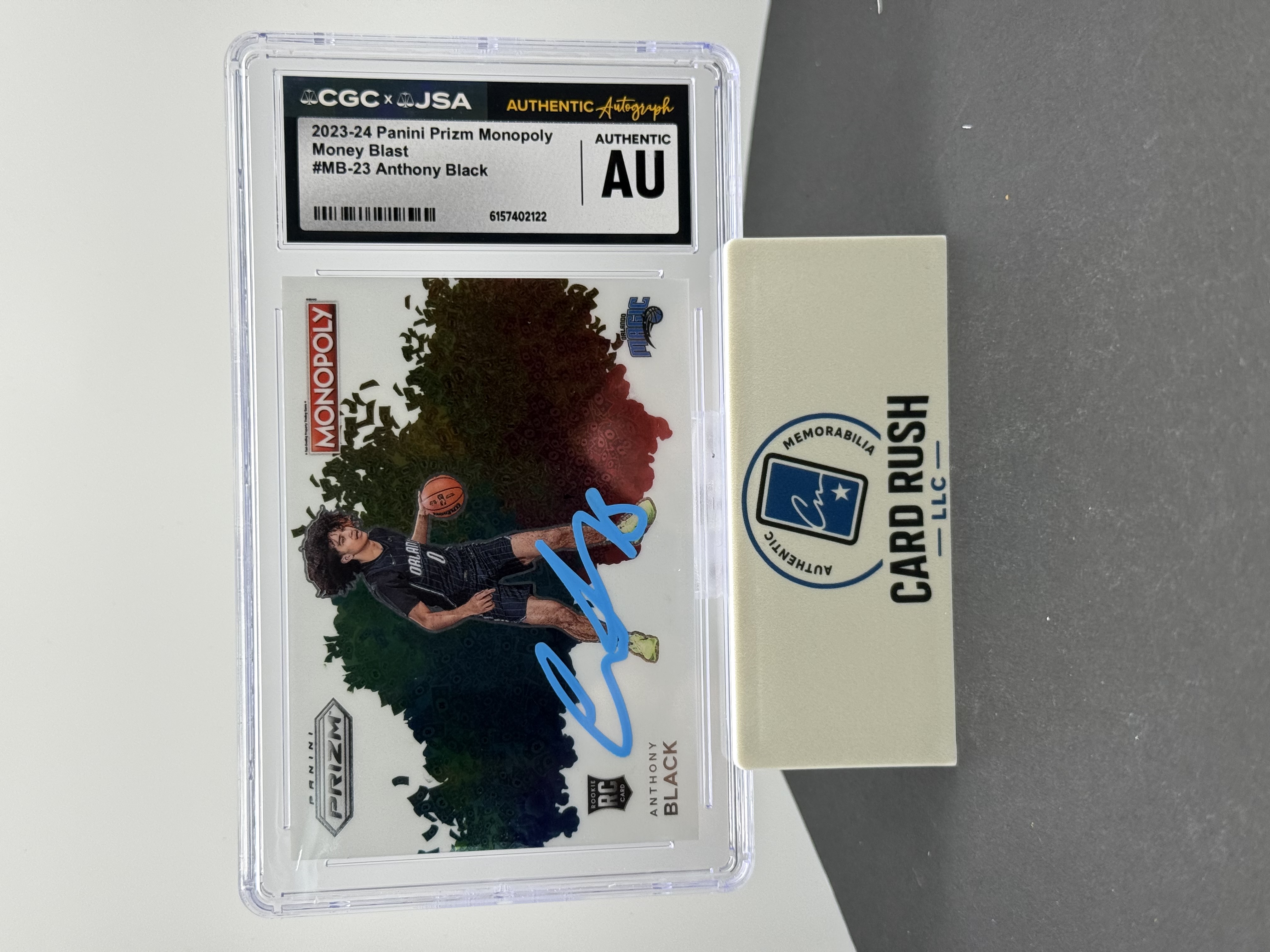 2023-24 Panini Prizm Monopoly Money Blast Anthony Black RC IP Auto CGC/JSA Authentic, front
