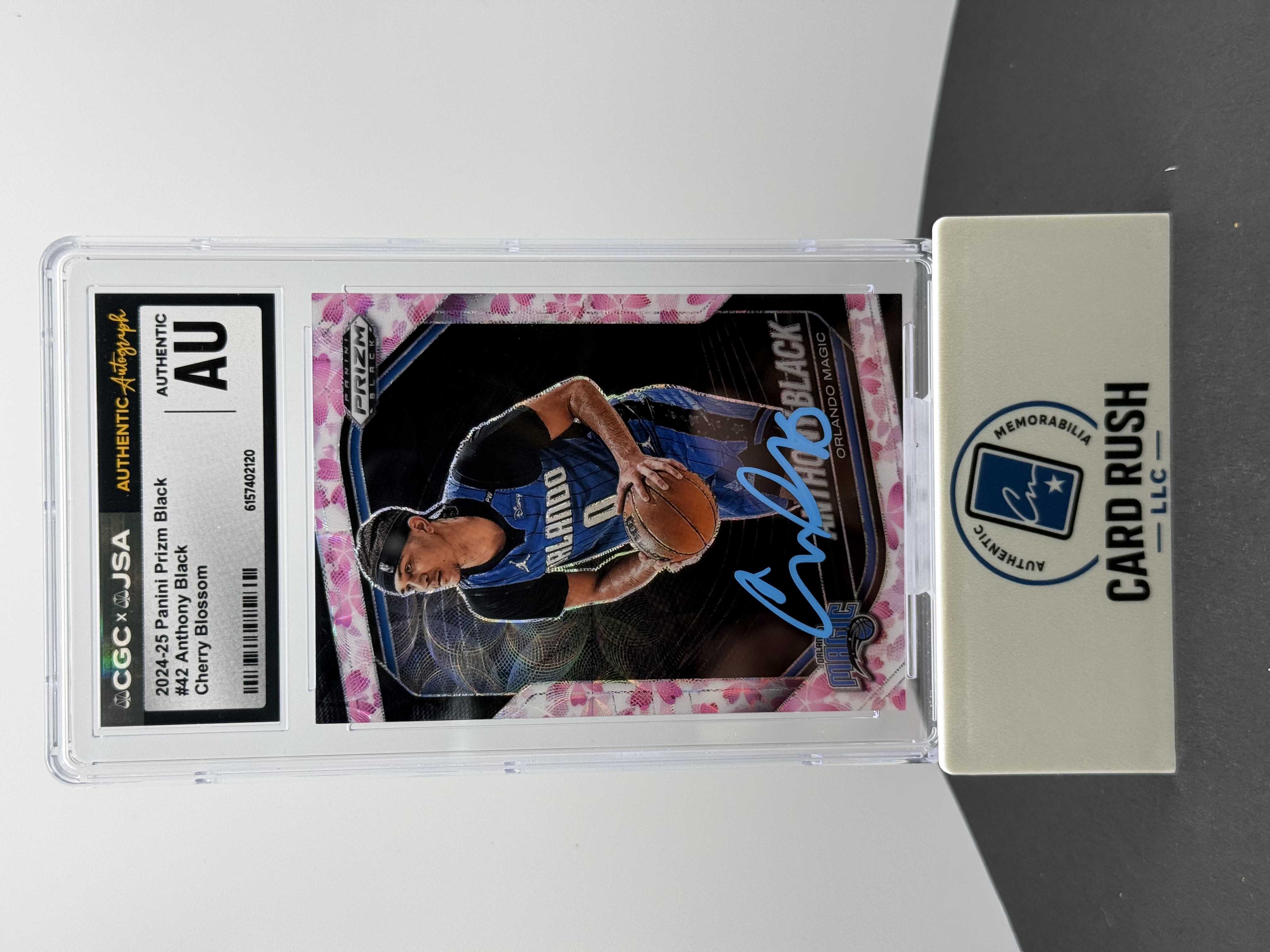 2024-25 Panini Prizm Black Cherry Blossom Anthony Black #42 Orlando Magic IP Auto /20 CGC/JSA Authentic, front