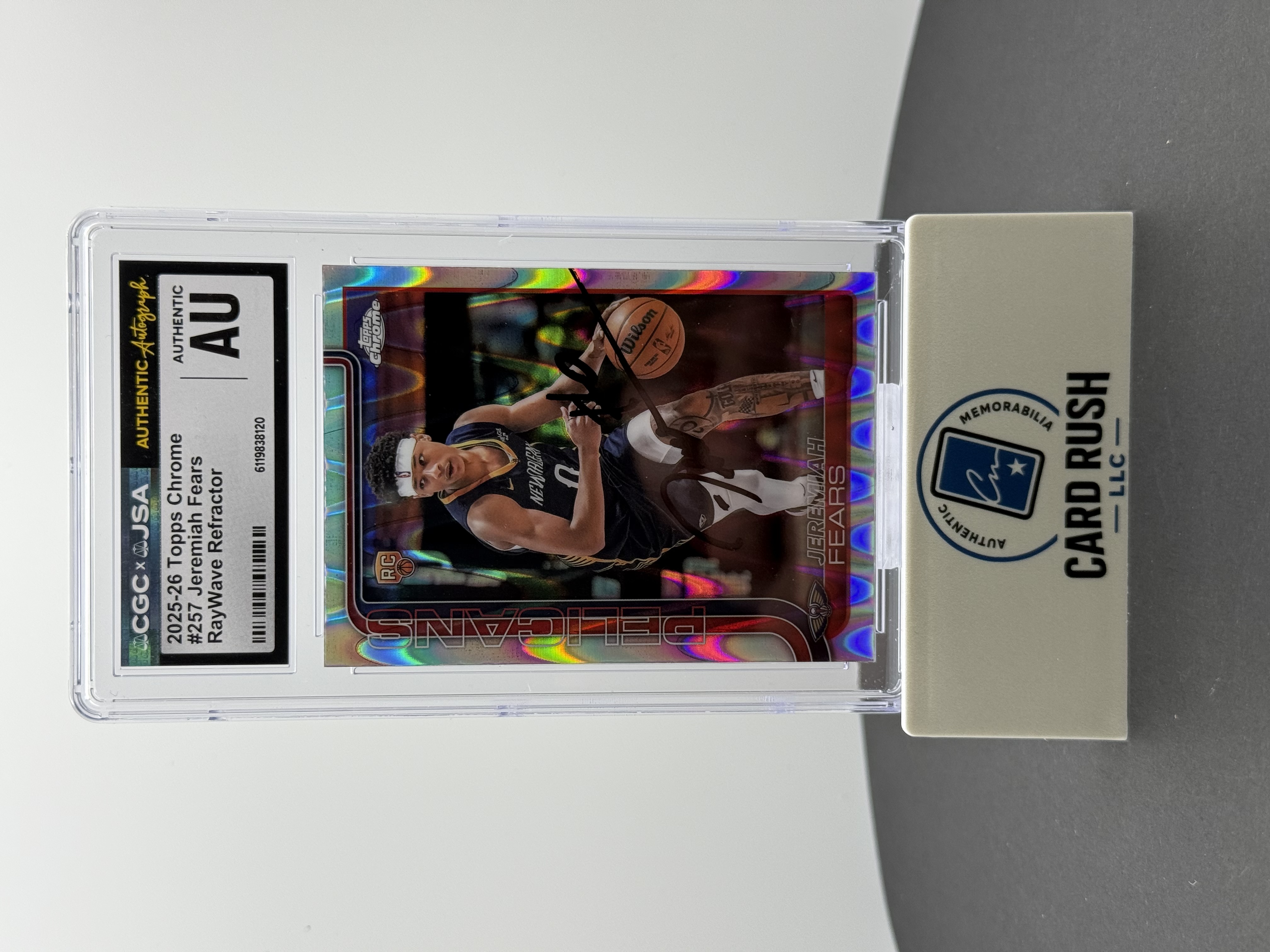 2025-26 Topps Chrome Jeremiah Fears RayWave Refractor RC IP Auto #257 New Orleans Pelicans CGC/JSA Authentic Autograph, front