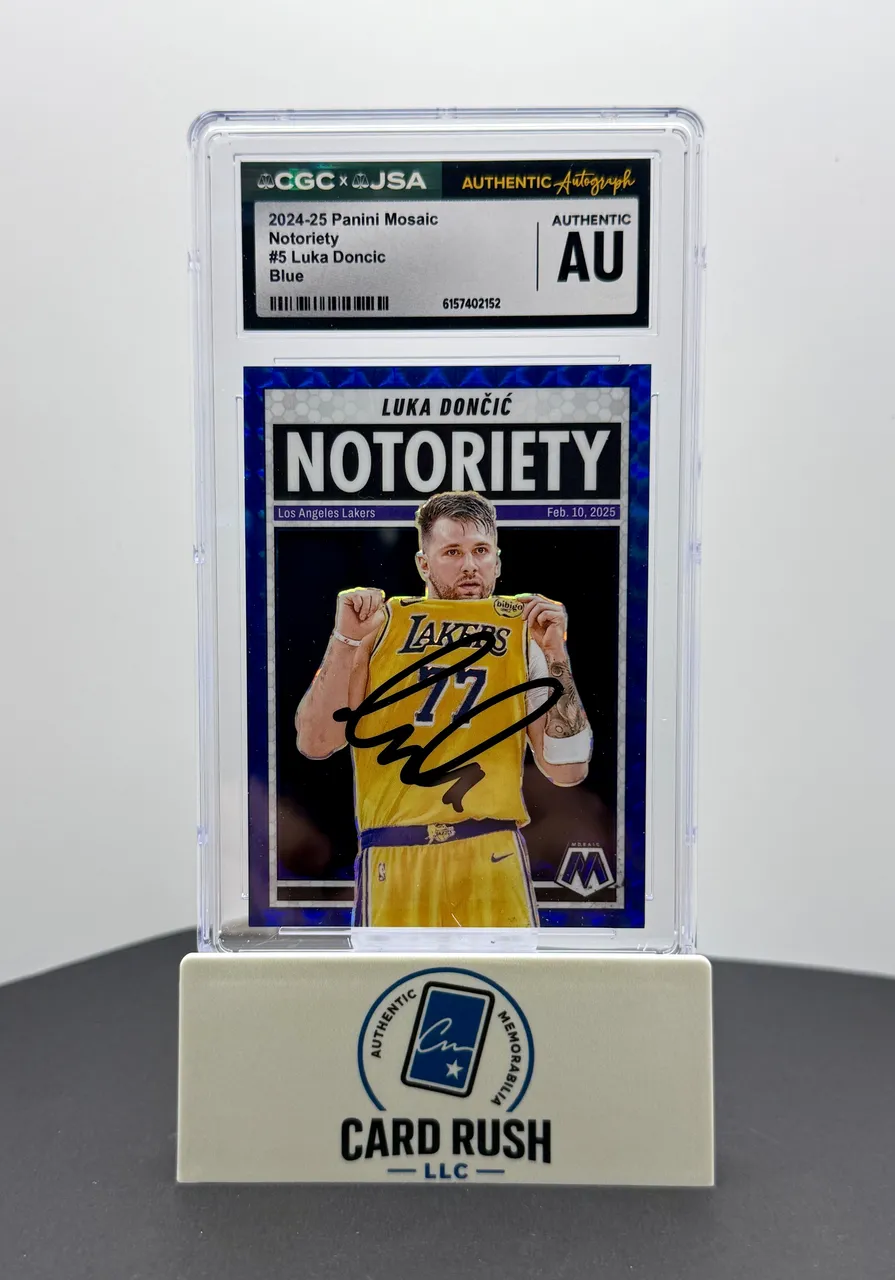 2024-25 Panini Mosaic Notoriety Blue Luka Doncic Autograph Los Angeles Lakers Card CGC/JSA Authentic IP Auto Numbered /199