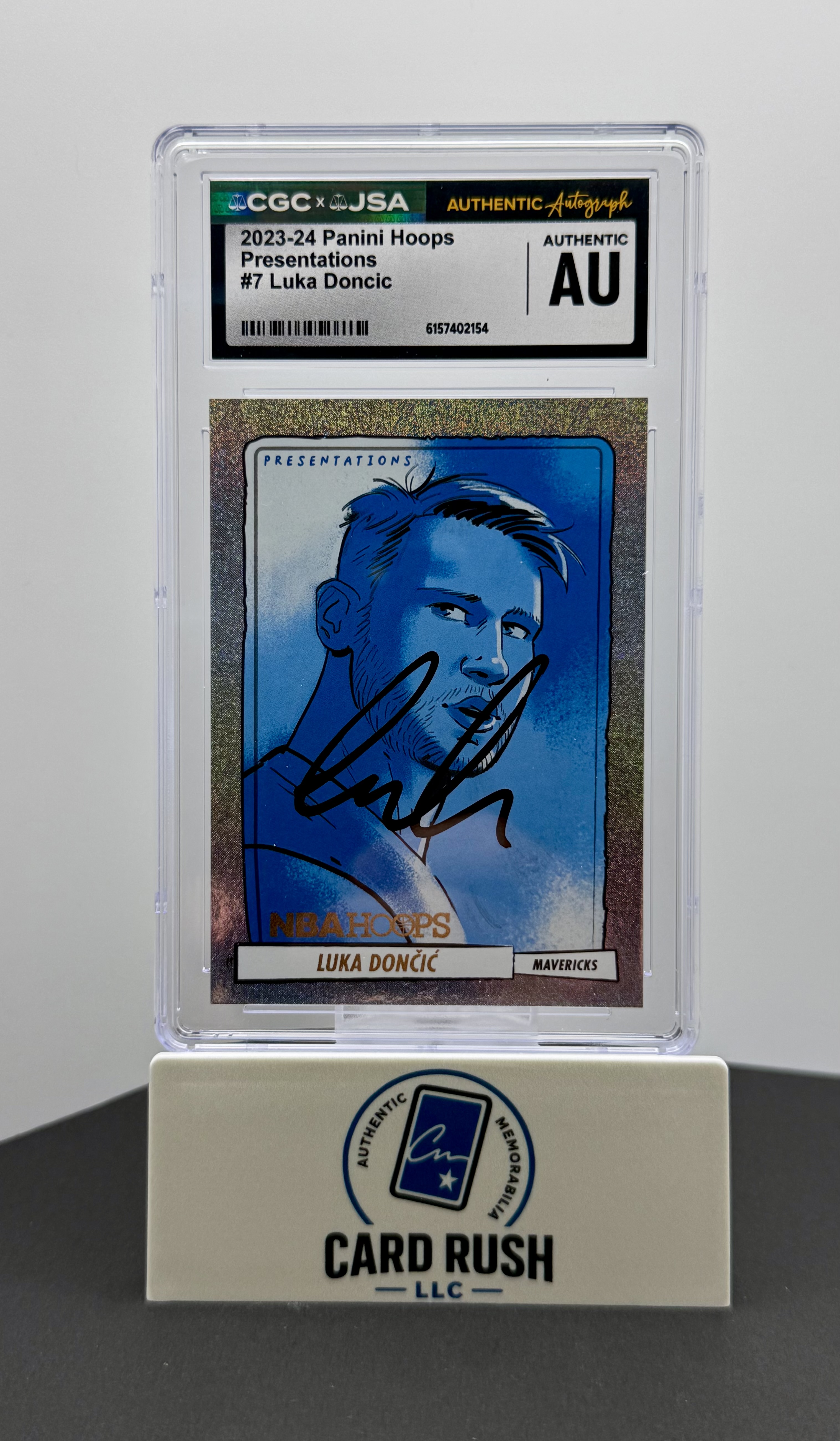 2023-24 Panini Hoops Presentations #7 Luka Doncic CGC/JSA Authentic IP Autograph, front