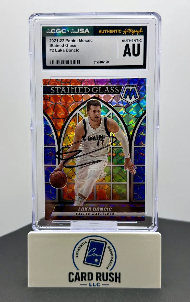 2021-22 Panini Mosaic Stained Glass #2 Luka Doncic CGC/JSA Authentic Autograph