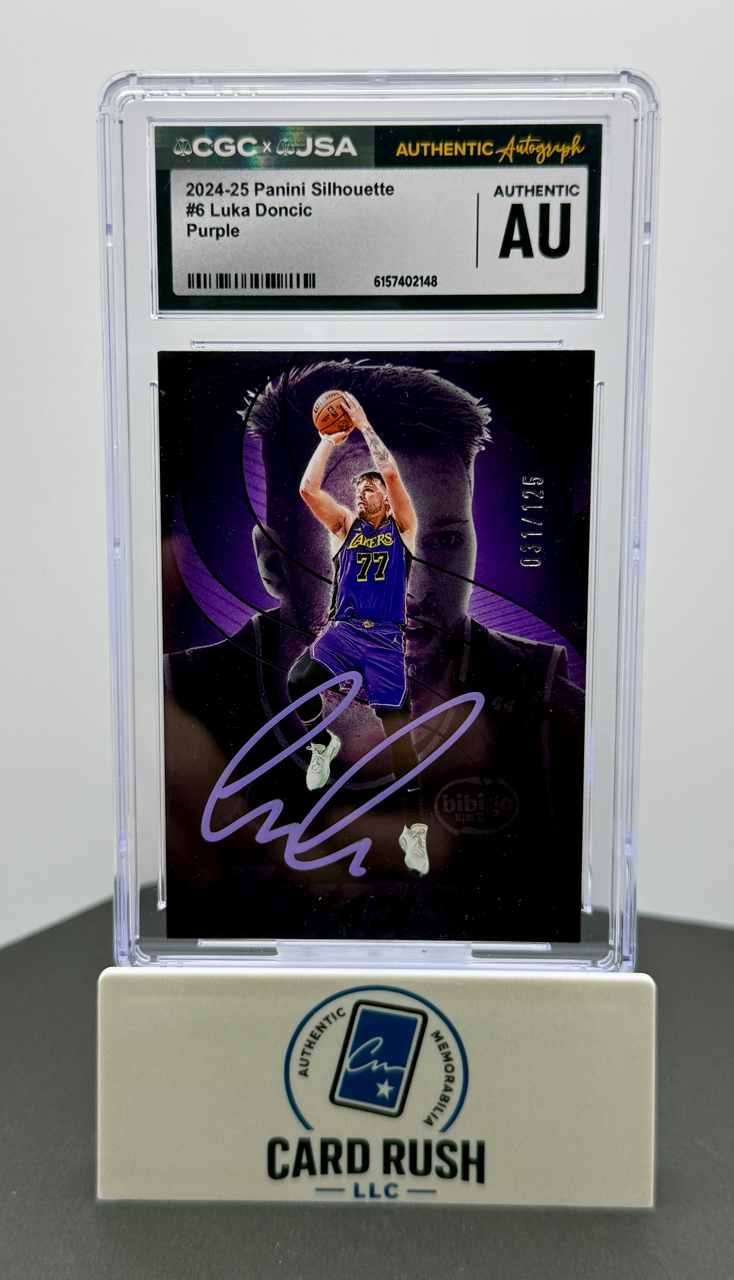 2024-25 Panini Silhouette Luka Doncic Purple Parallel IP Auto #6 CGC/JSA Authentic 031/125, front