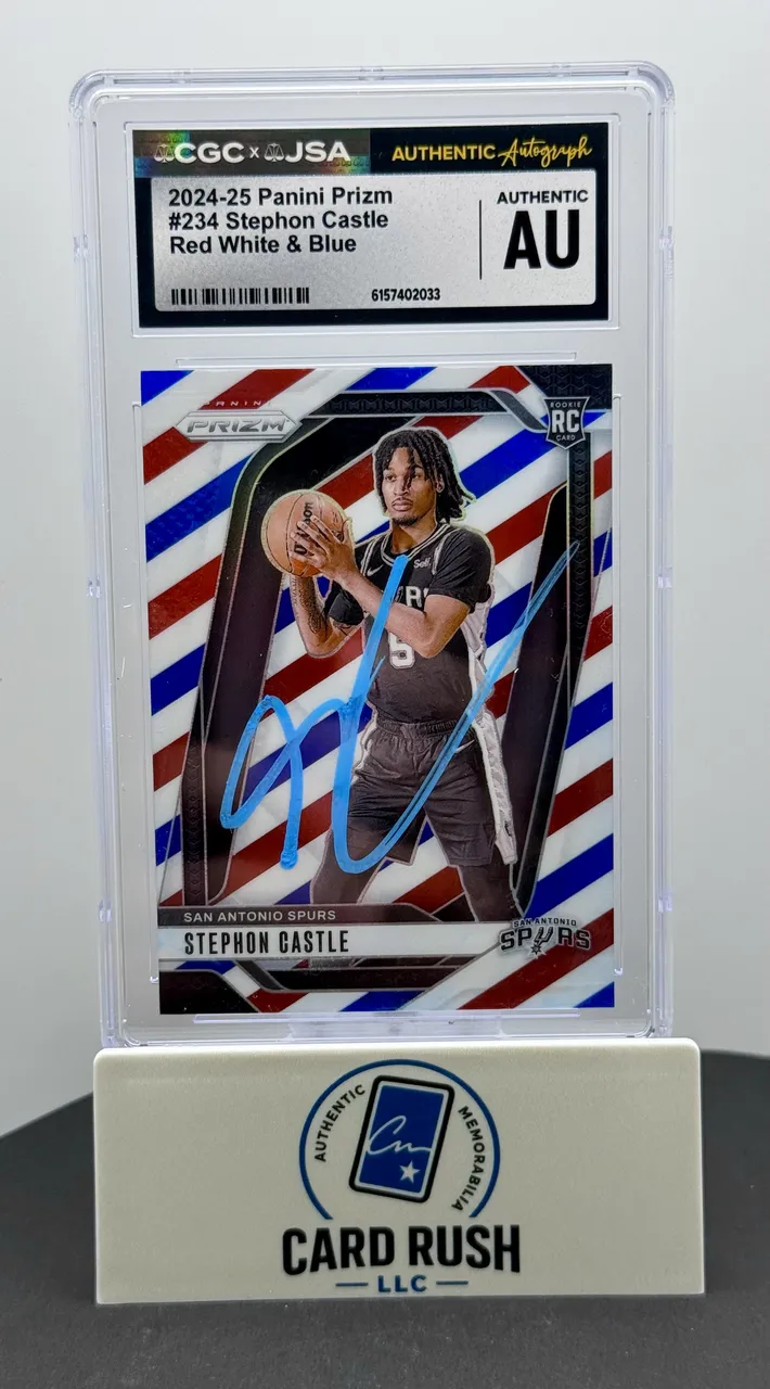 2024-25 Panini Prizm Red White & Blue #234 Stephon Castle RC IP Auto San Antonio Spurs CGC/JSA Authentic Autograph