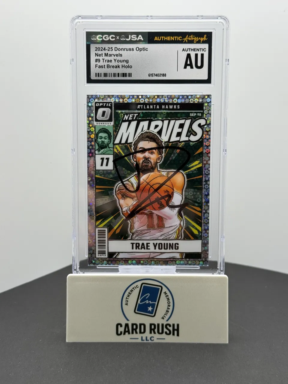 2024-25 Donruss Optic Net Marvels Fast Break Holo #9 Trae Young Auto CGC/JSA Authentic