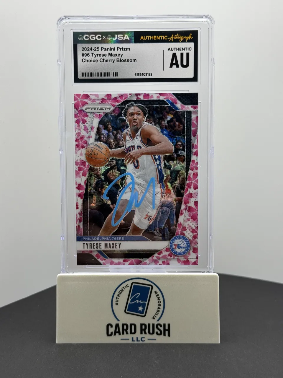 2024-25 Panini Prizm Choice Cherry Blossom Tyrese Maxey Auto /20 CGC/JSA Authentic