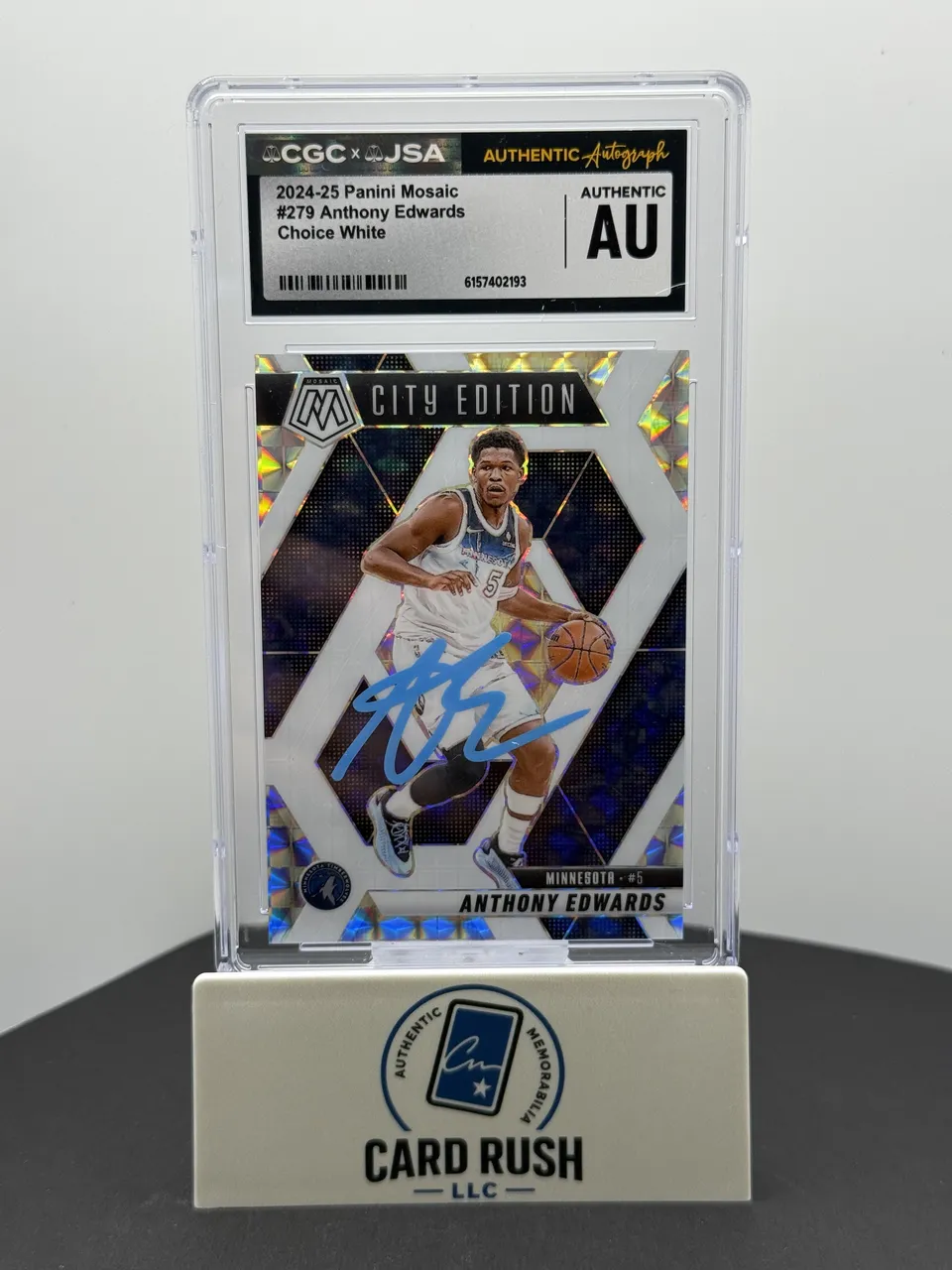 2024-25 Panini Mosaic City Edition Choice White #279 Anthony Edwards IP Autograph CGC/JSA Authentic