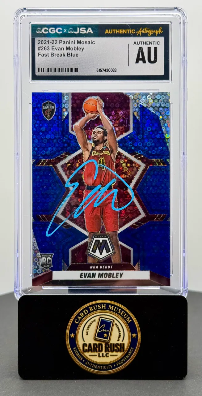 2021-22 Panini Mosaic Fast Break Blue #263 Evan Mobley RC Auto /85 CGC/JSA Authentic Autograph