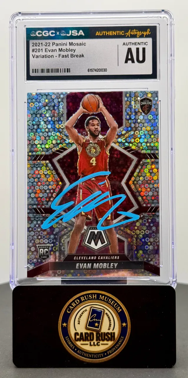 2021-22 Panini Mosaic Fast Break Variation Evan Mobley RC Auto #201 CGC/JSA Authentic Autograph Cleveland Cavaliers Rookie Card
