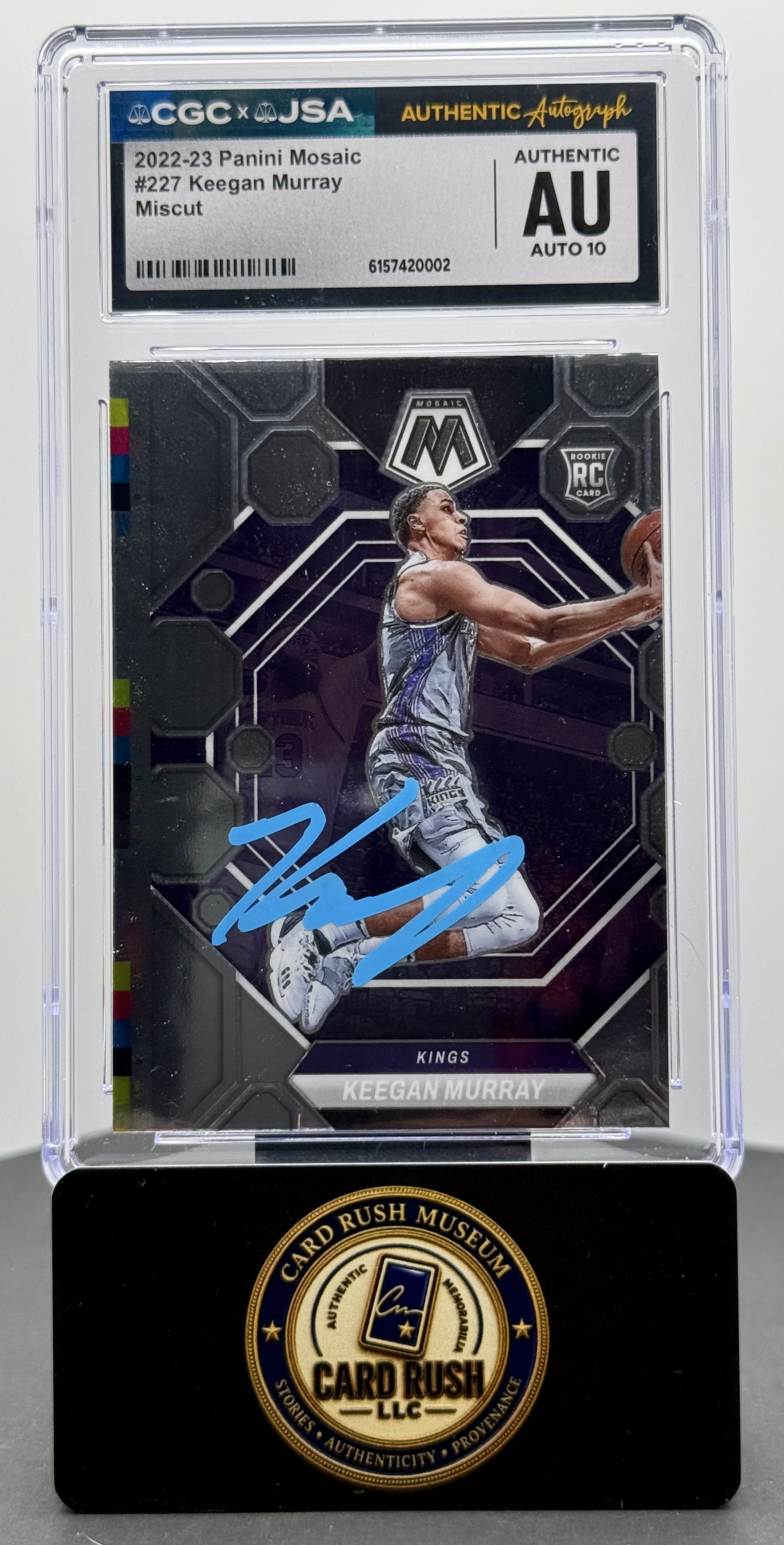2022-23 Panini Mosaic #227 Keegan Murray RC Rookie Auto Miscut CGC/JSA Authentic Autograph, front