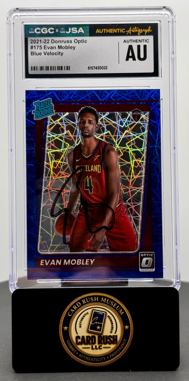 2021-22 Donruss Optic Evan Mobley Rated Rookie RC Blue Velocity Auto CGC/JSA Authentic Autograph