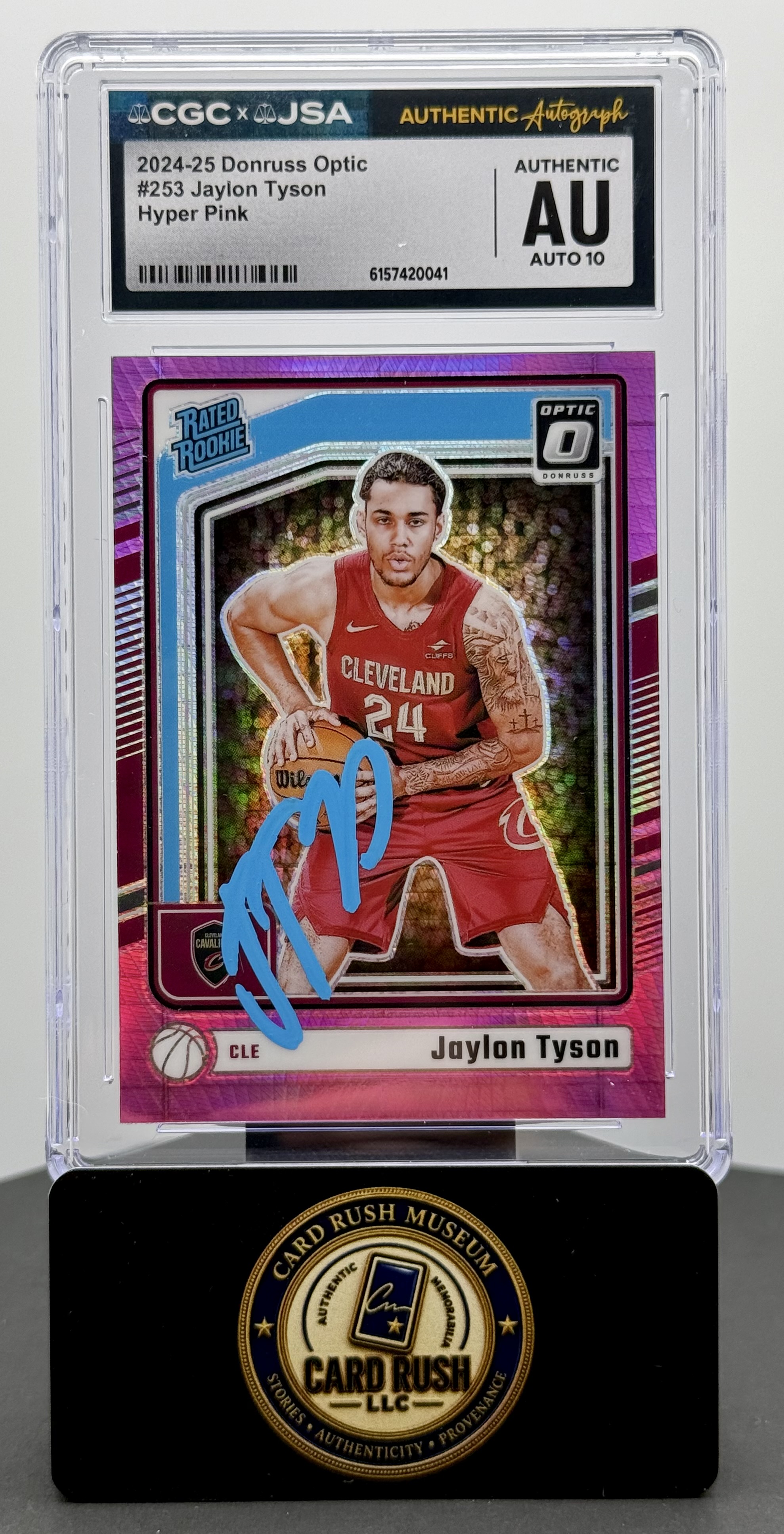 2024-25 Donruss Optic Jaylon Tyson Hyper Pink Rated Rookie #253 CGC/JSA Authentic Autograph Auto 10 RC, front