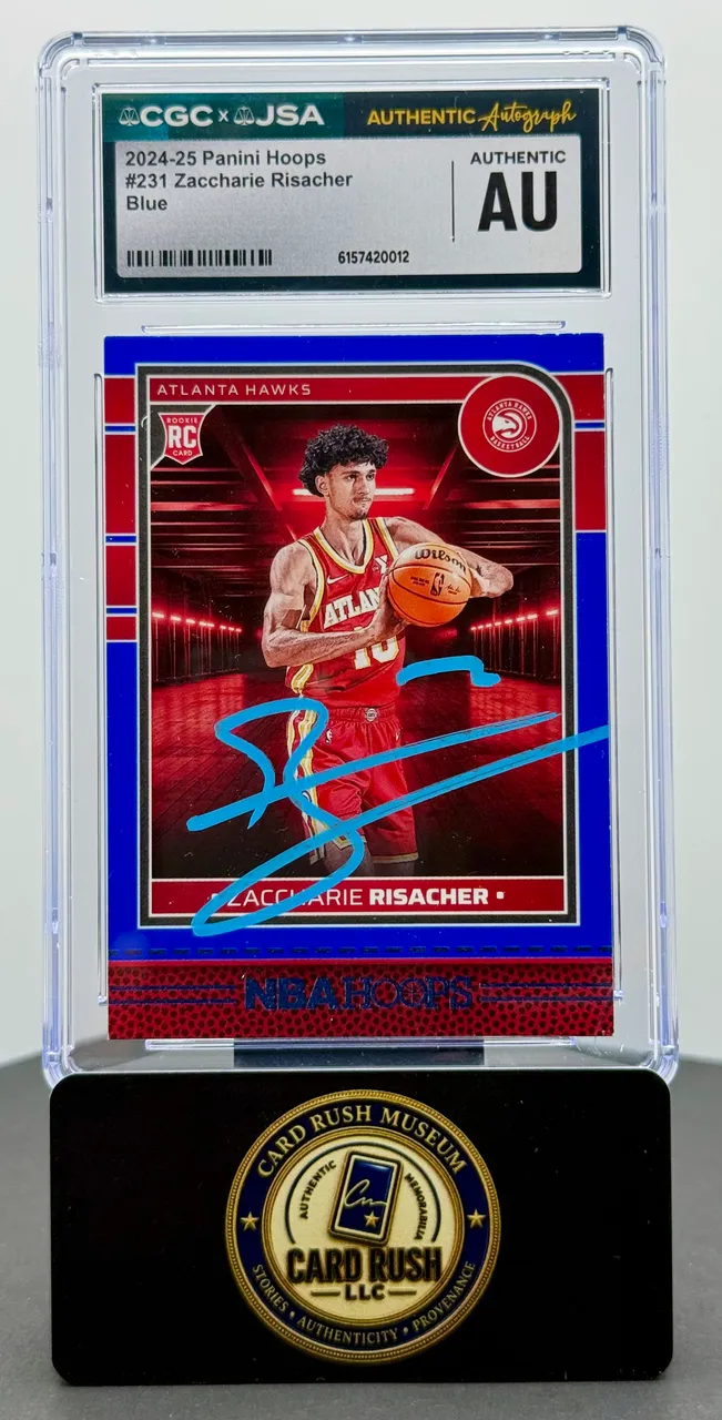 2024-25 Panini Hoops Blue #231 Zaccharie Risacher RC Auto CGC/JSA Authentic