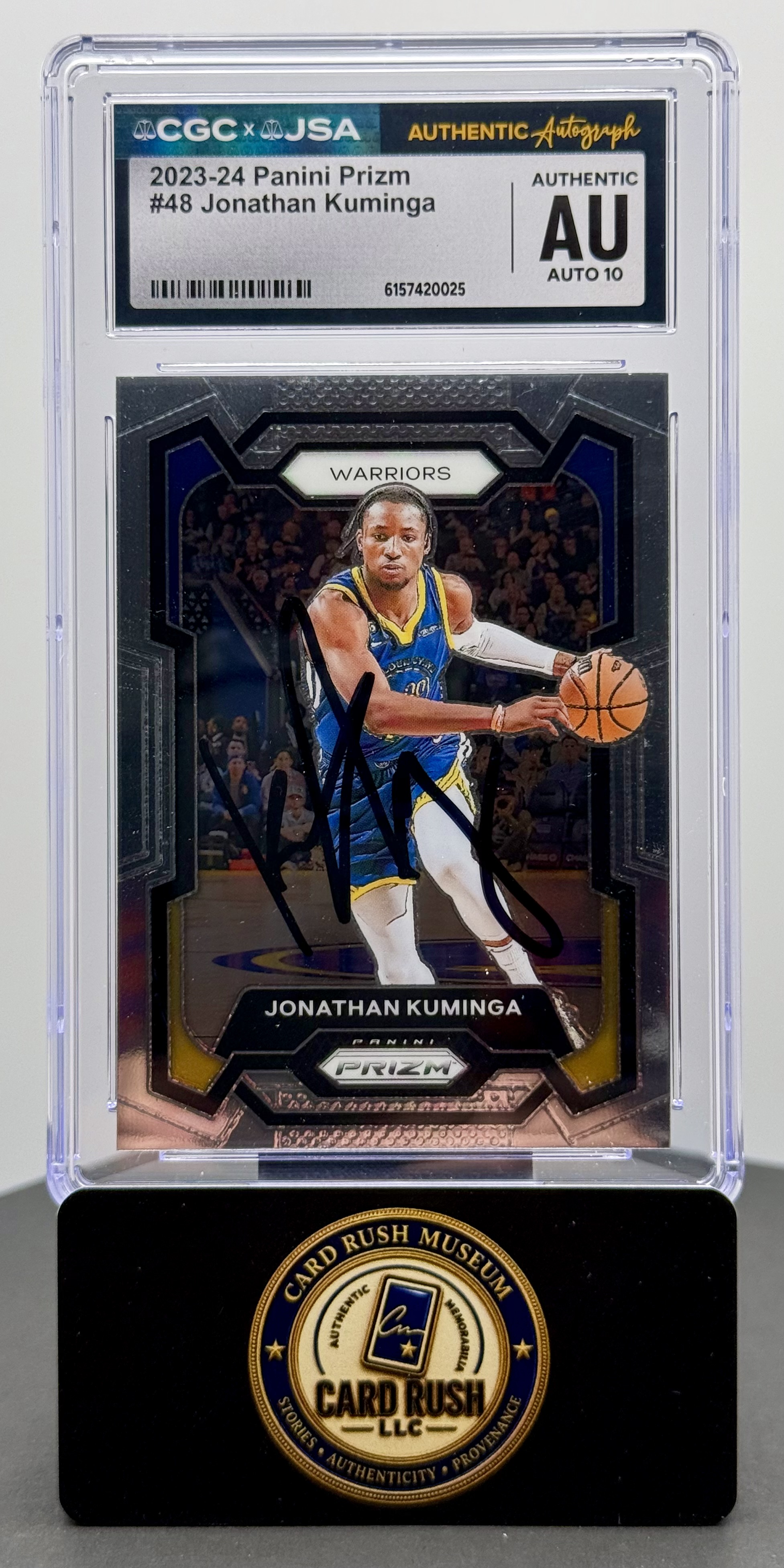 2023-24 Panini Prizm Jonathan Kuminga IP Autograph CGC/JSA Authentic Auto 10 - Golden State Warriors, front