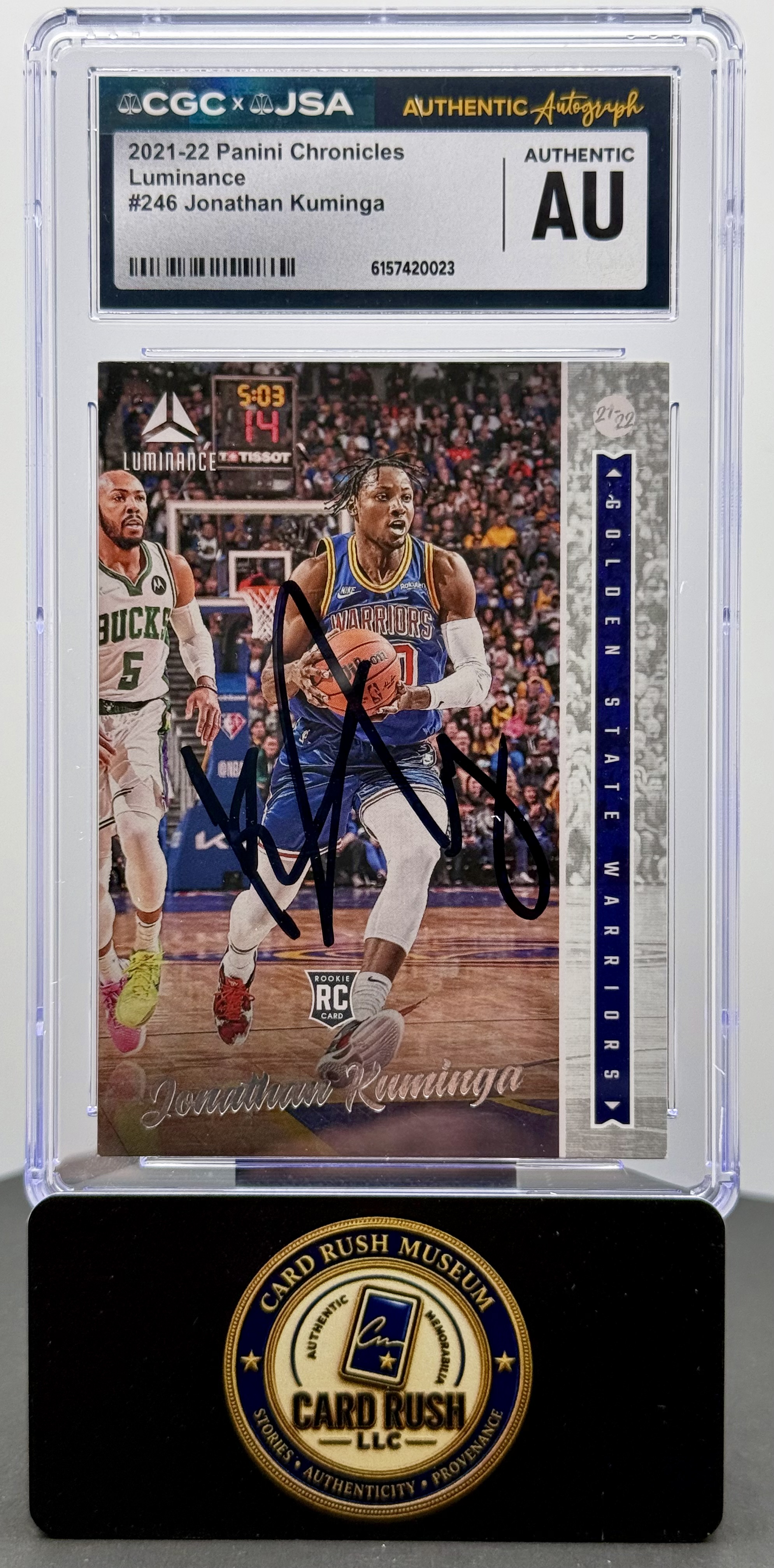 2021-22 Panini Chronicles Luminance Jonathan Kuminga RC Auto CGC/JSA Authentic Autograph Golden State Warriors, front