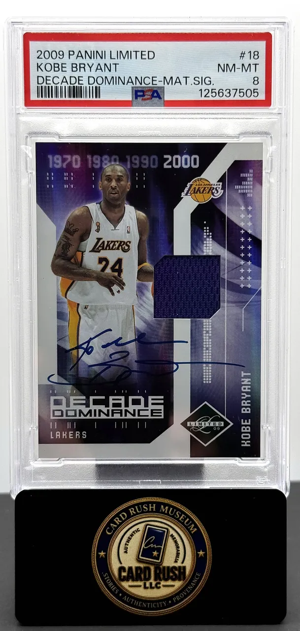 2009-10 Panini Limited Kobe Bryant Decade Dominance Material Signature Autograph Patch Card #18 PSA 8 NM-MT