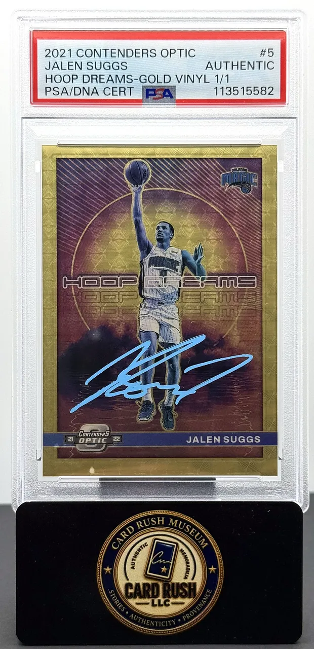 2021-22 Panini Contenders Optic Jalen Suggs Hoop Dreams Gold Vinyl 1/1 RC Auto PSA/PSA-DNA Authentic