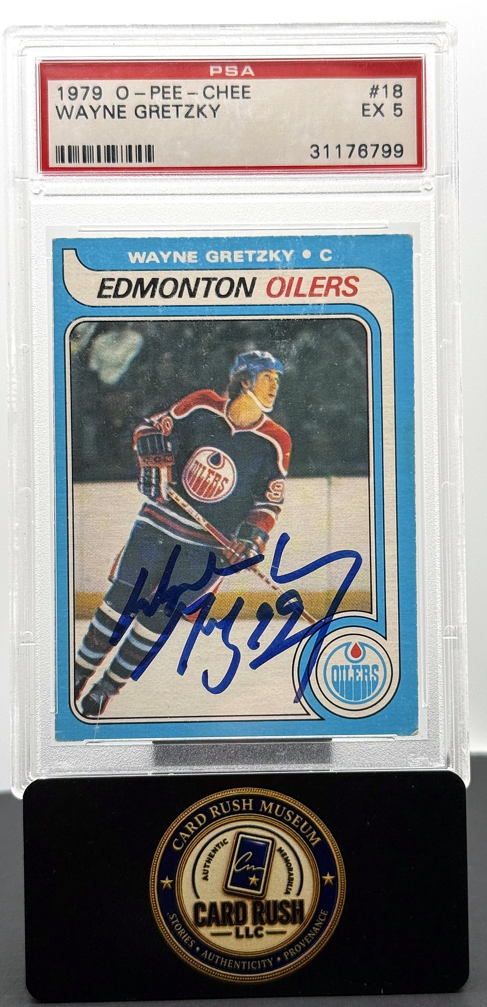1979-80 O-Pee-Chee Wayne Gretzky #18 RC PSA EX 5 Autograph - PSA/PSA DNA Authentic, front