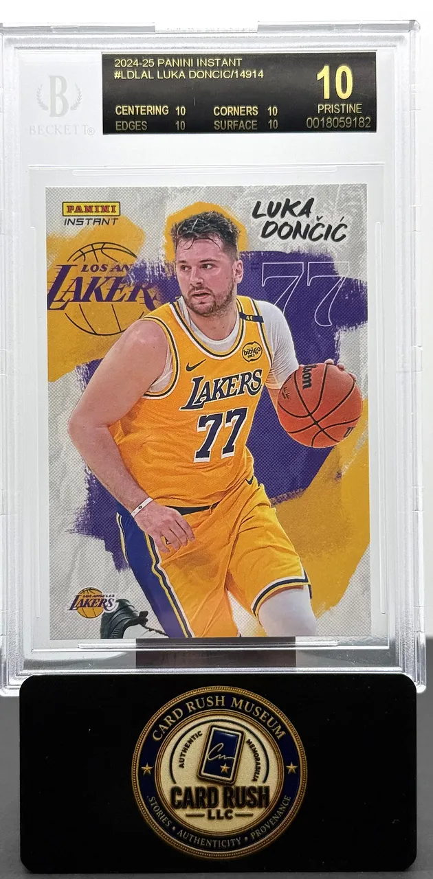 2024-25 Panini Instant Luka Dončić Los Angeles Lakers Debut Card BGS Black Label 10 Pristine /14914