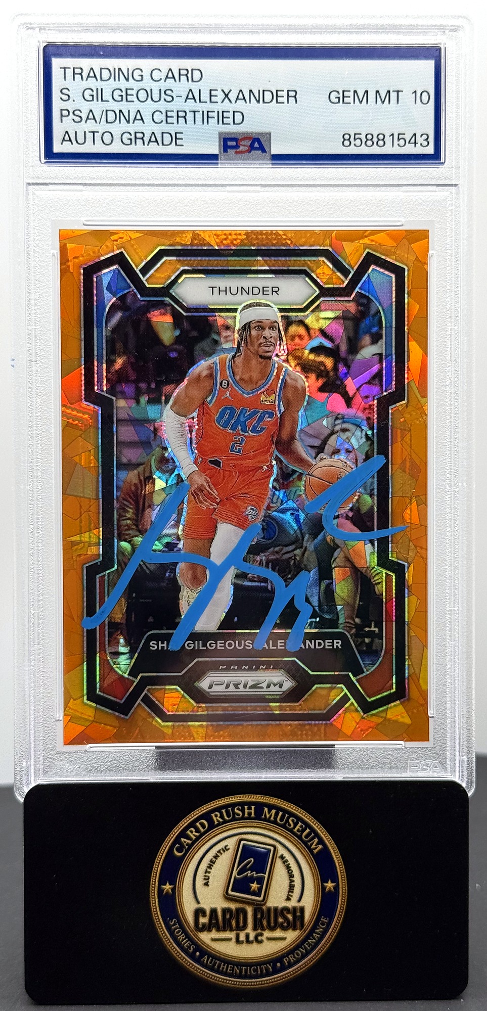 2023-24 Panini Prizm Orange Ice #85 Shai Gilgeous-Alexander Autograph PSA/DNA Auto 10, front