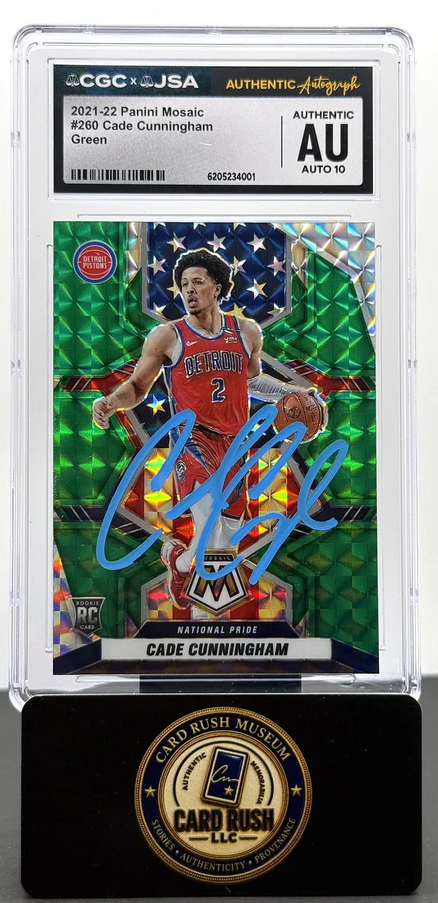 2021-22 Panini Mosaic Cade Cunningham National Pride Green RC Auto #260 CGC/JSA Authentic Autograph Auto 10