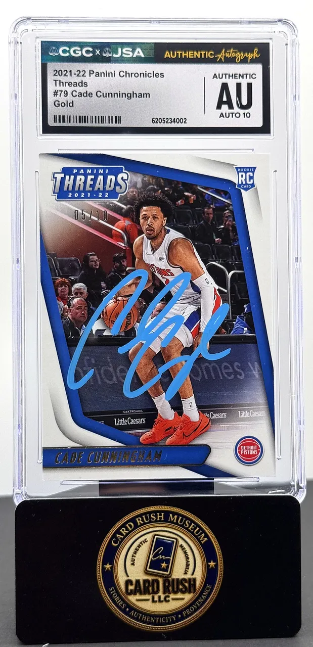 2021-22 Panini Chronicles Threads Gold Cade Cunningham #79 RC Auto /10 CGC/JSA Authentic Autograph