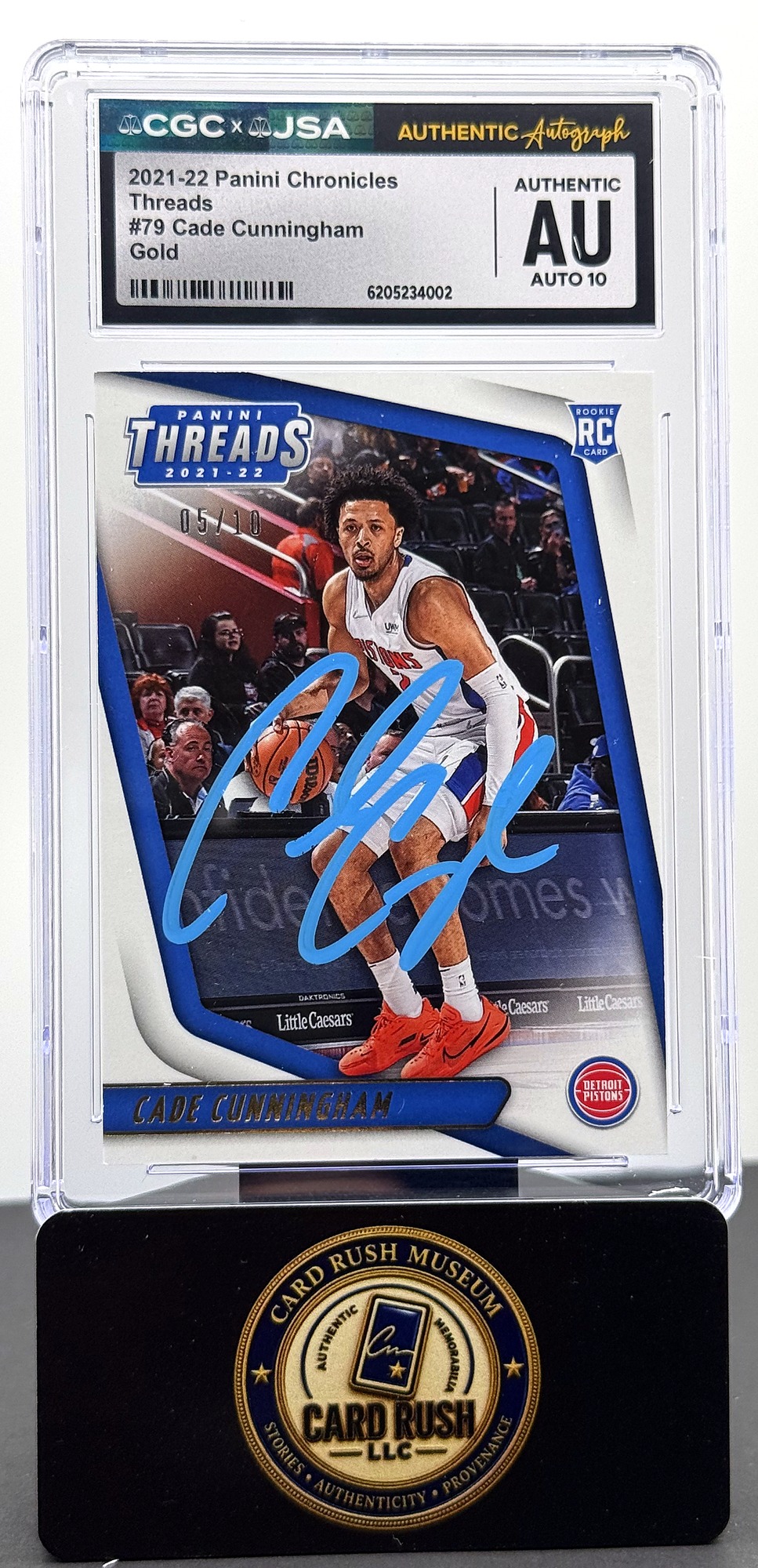 2021-22 Panini Chronicles Threads Gold Cade Cunningham #79 RC Auto /10 CGC/JSA Authentic Autograph, front