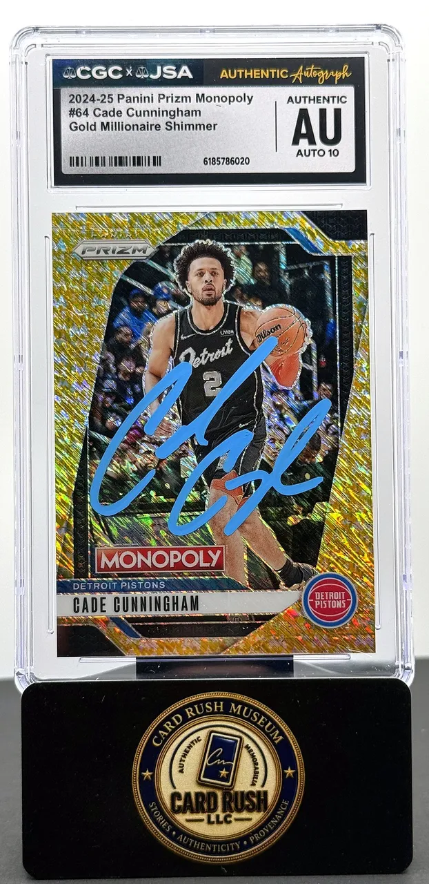 2024-25 Panini Prizm Monopoly Cade Cunningham #64 Gold Millionaire Shimmer Autograph /500 CGC/JSA Authentic Auto 10