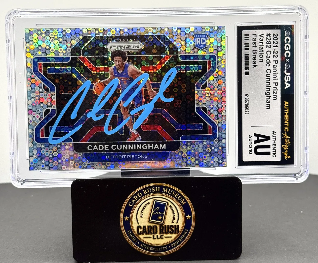 2021-22 Panini Prizm Fast Break Variation Cade Cunningham RC Auto #282 Detroit Pistons CGC/JSA Authentic Auto 10