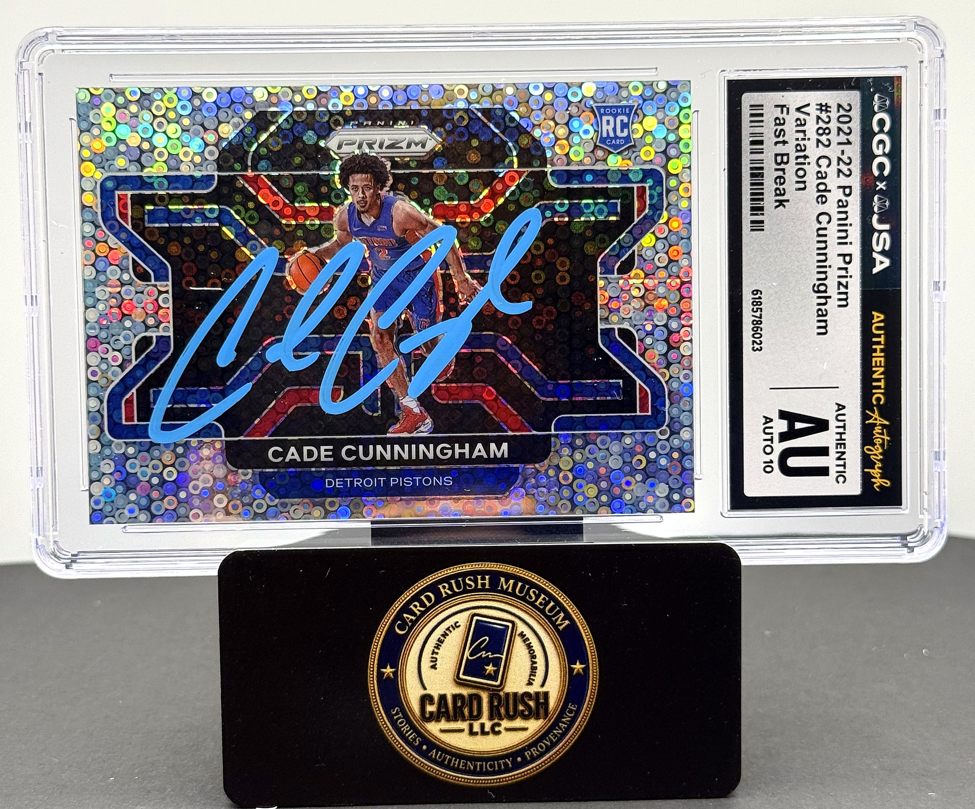 2021-22 Panini Prizm Fast Break Variation Cade Cunningham RC Auto #282 Detroit Pistons CGC/JSA Authentic Auto 10, front