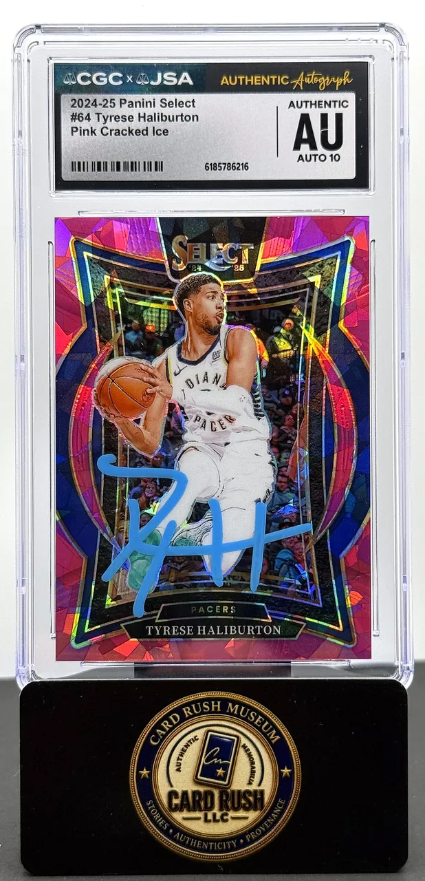2024-25 Panini Select Tyrese Haliburton Pink Cracked Ice Auto #64 CGC/JSA Authentic Autograph /99