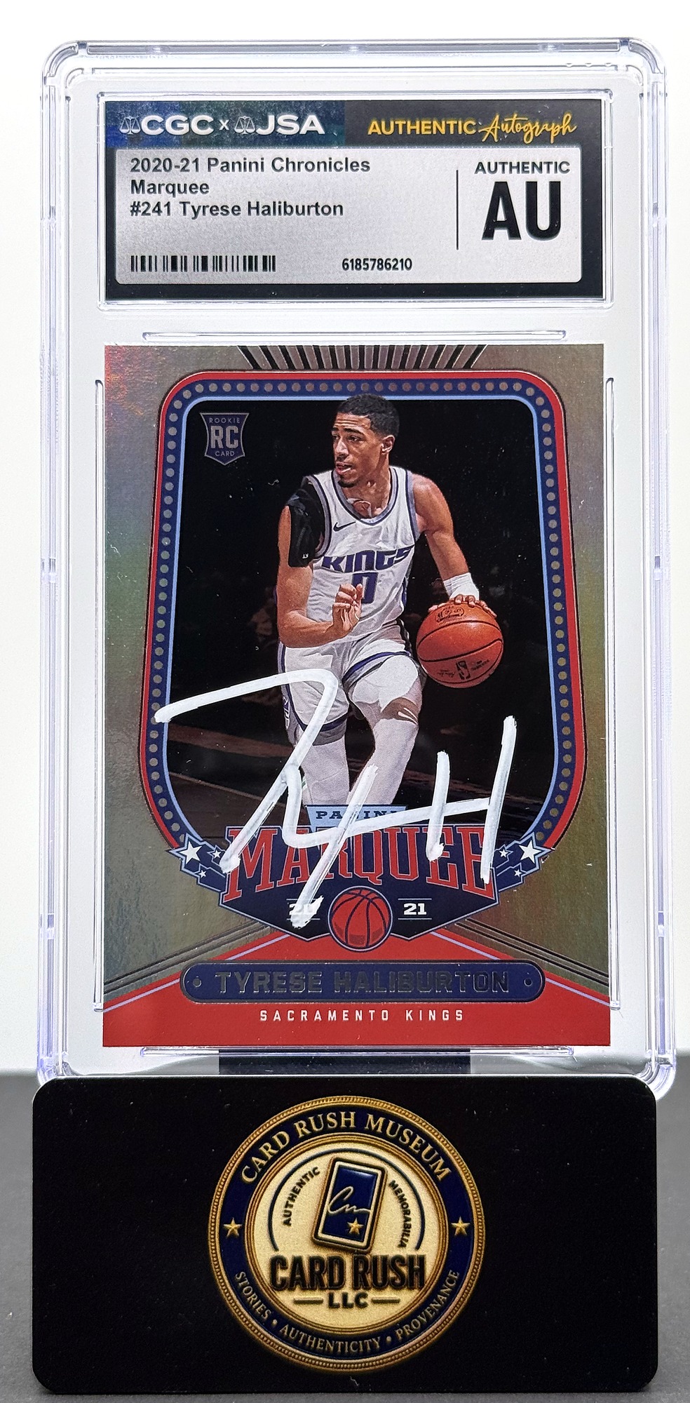 2020-21 Panini Chronicles Marquee #241 Tyrese Haliburton RC Auto CGC/JSA Authentic Autograph, front