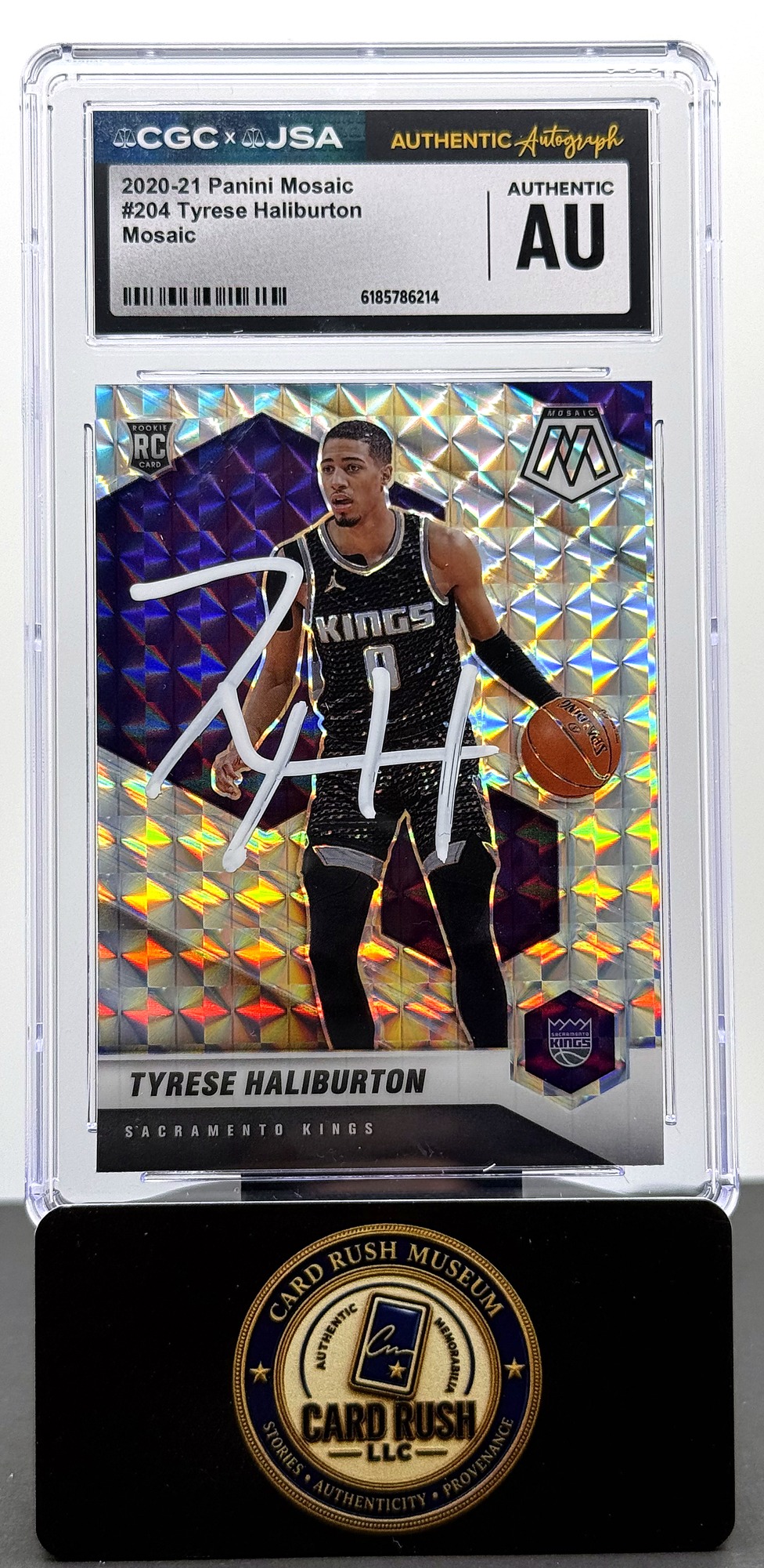 2020-21 Panini Mosaic #204 Tyrese Haliburton RC Rookie Card CGC/JSA Authentic Autograph, front