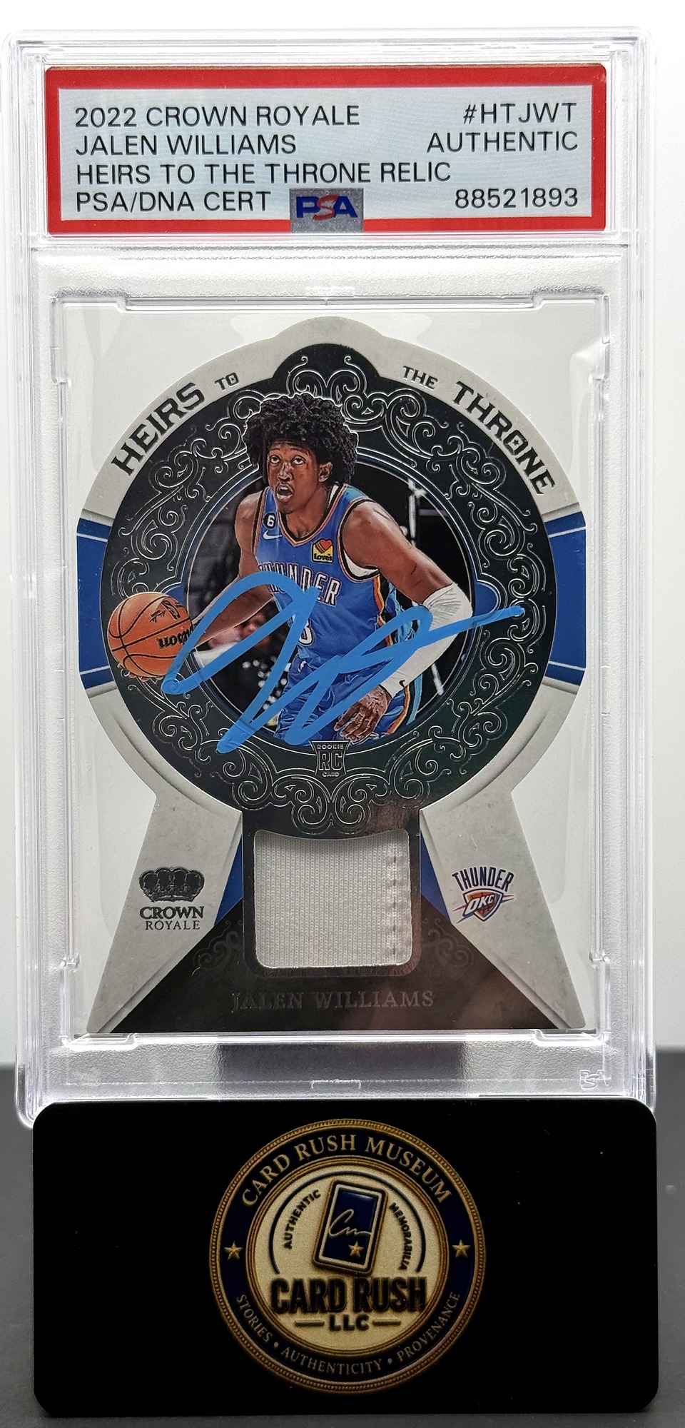 2022 Panini Crown Royale Heirs to the Throne Relic #HT-JWT Jalen Williams Auto PSA/DNA Authentic, front