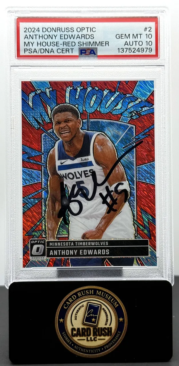 2024 Donruss Optic My House! #2 Anthony Edwards Red Shimmer Auto PSA 10 / Auto 10