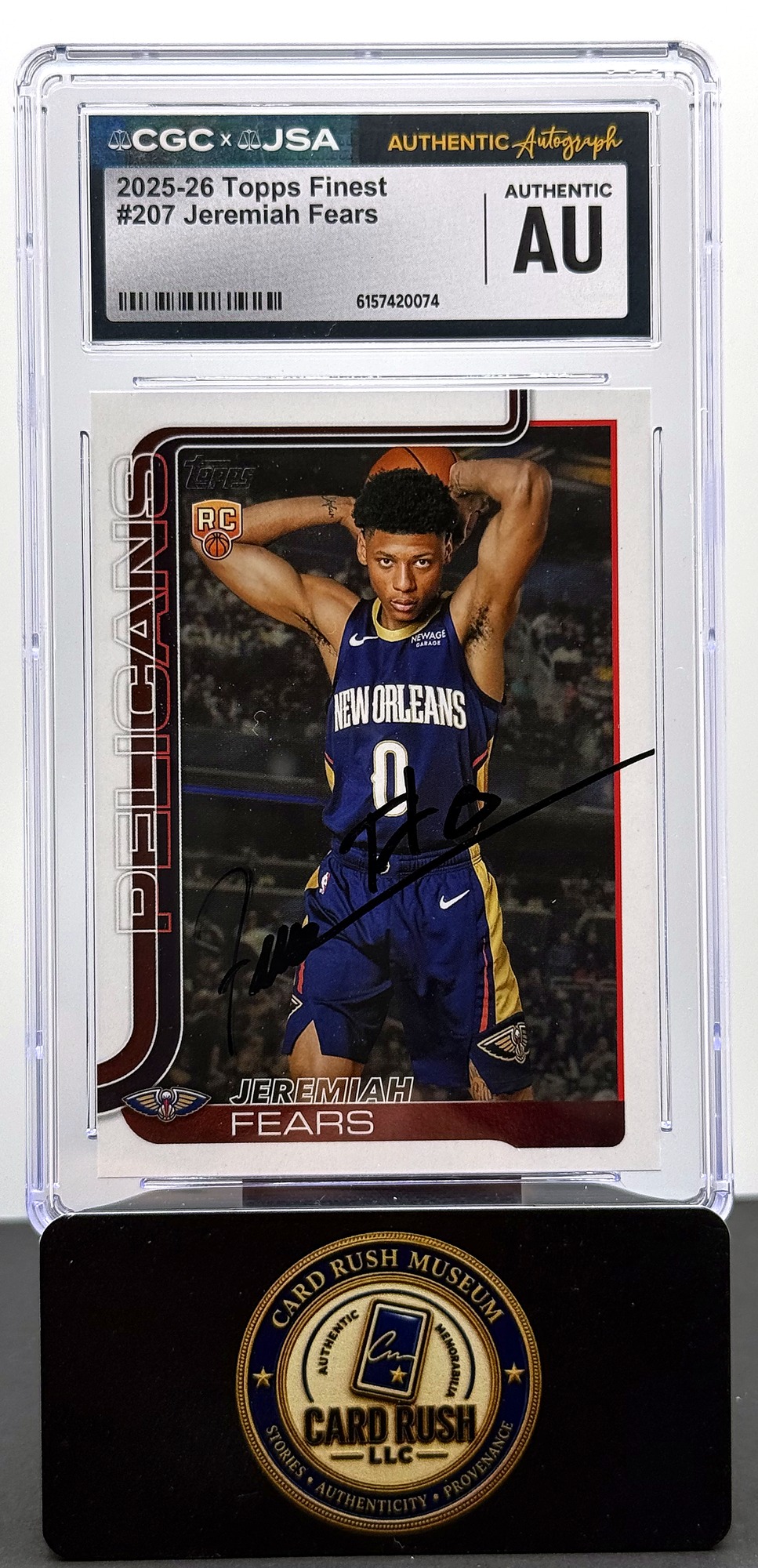 2025-26 Topps Finest #207 Jeremiah Fears RC Auto CGC/JSA Authentic Autograph, front