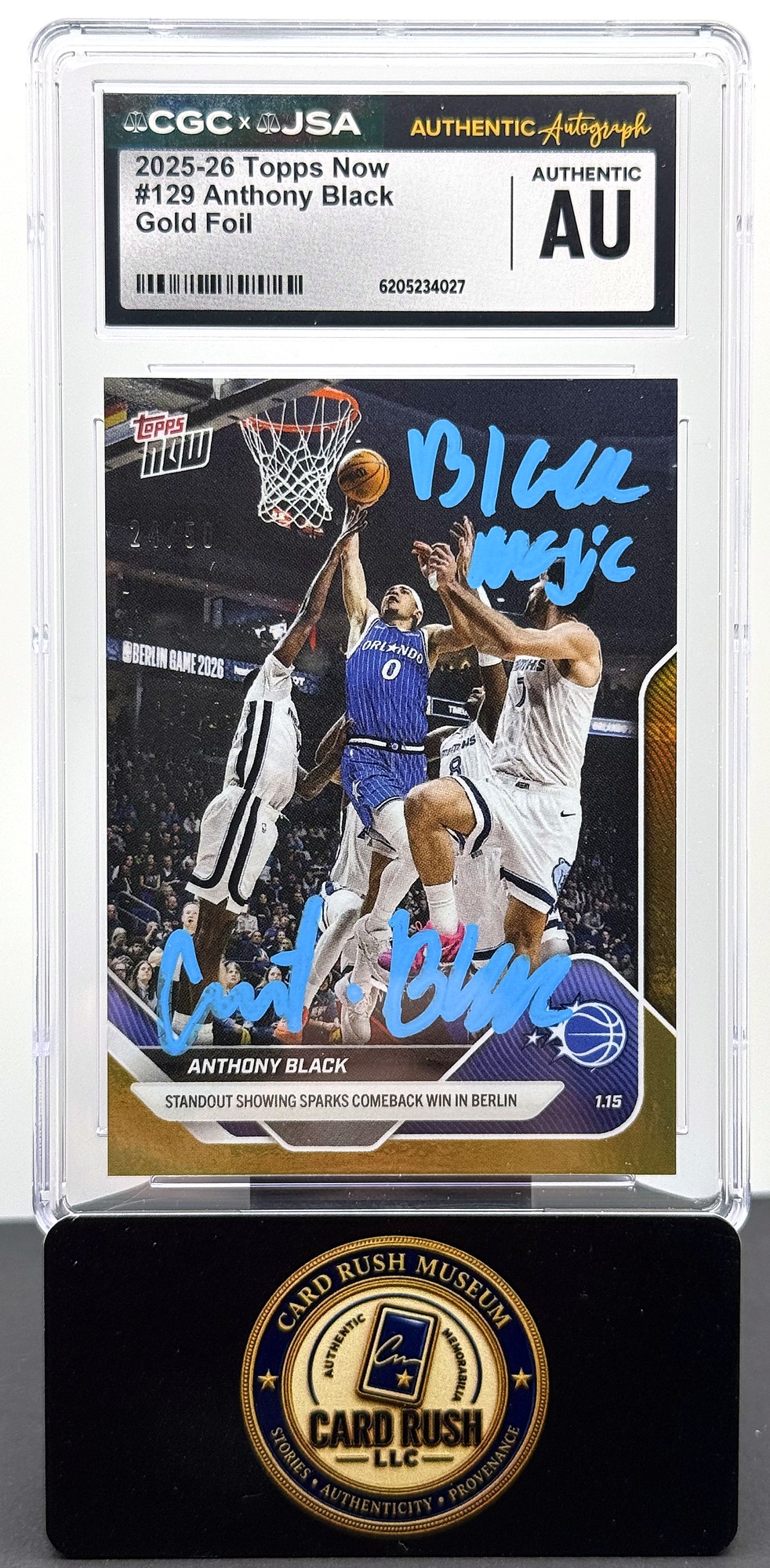 2025-26 Topps Now #129 Anthony Black Gold Foil Auto CGC/JSA Authentic Autograph, front