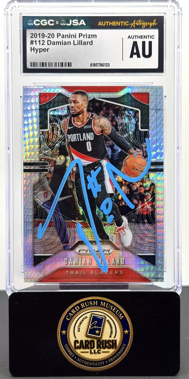 2019-20 Panini Prizm #112 Damian Lillard Hyper Auto CGC/JSA Authentic Autograph