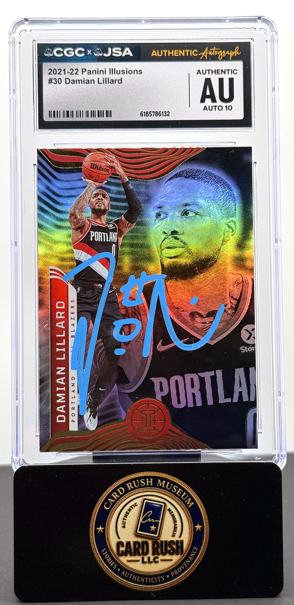 2021-22 Panini Illusions #30 Damian Lillard Auto CGC/JSA Authentic Autograph Auto 10, front