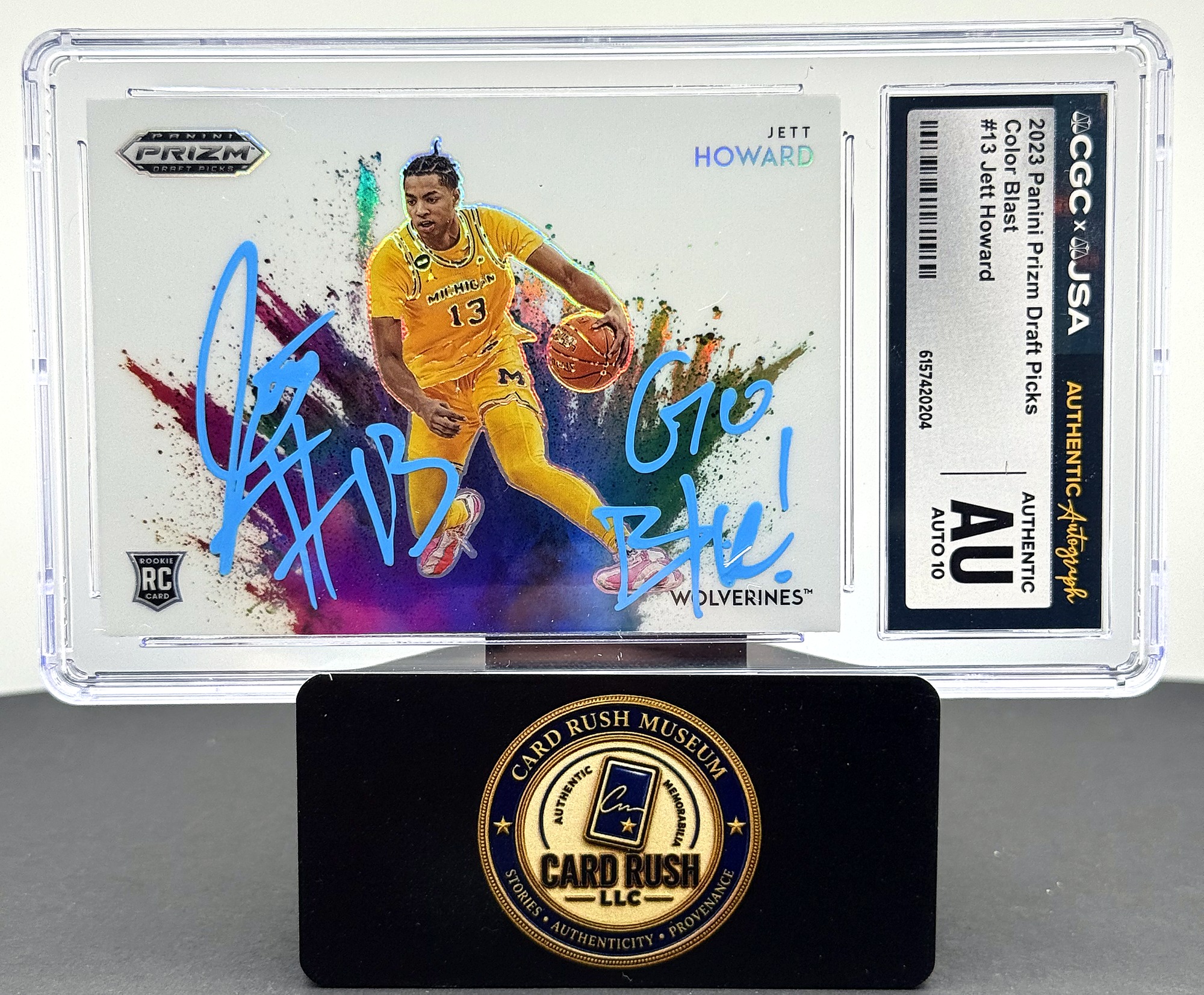 2023 Panini Prizm Draft Picks Color Blast #13 Jett Howard Auto CGC/JSA Authentic Autograph Auto 10, front