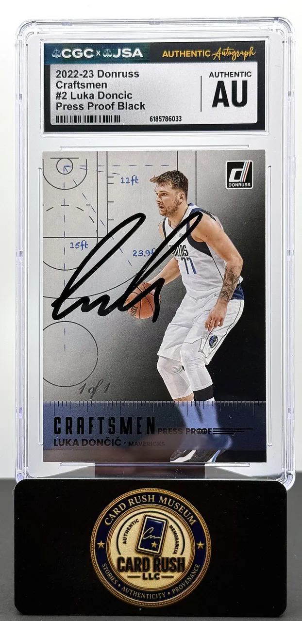 2022-23 Donruss Craftsmen #2 Luka Doncic Press Proof Black Auto CGC/JSA Authentic Autograph